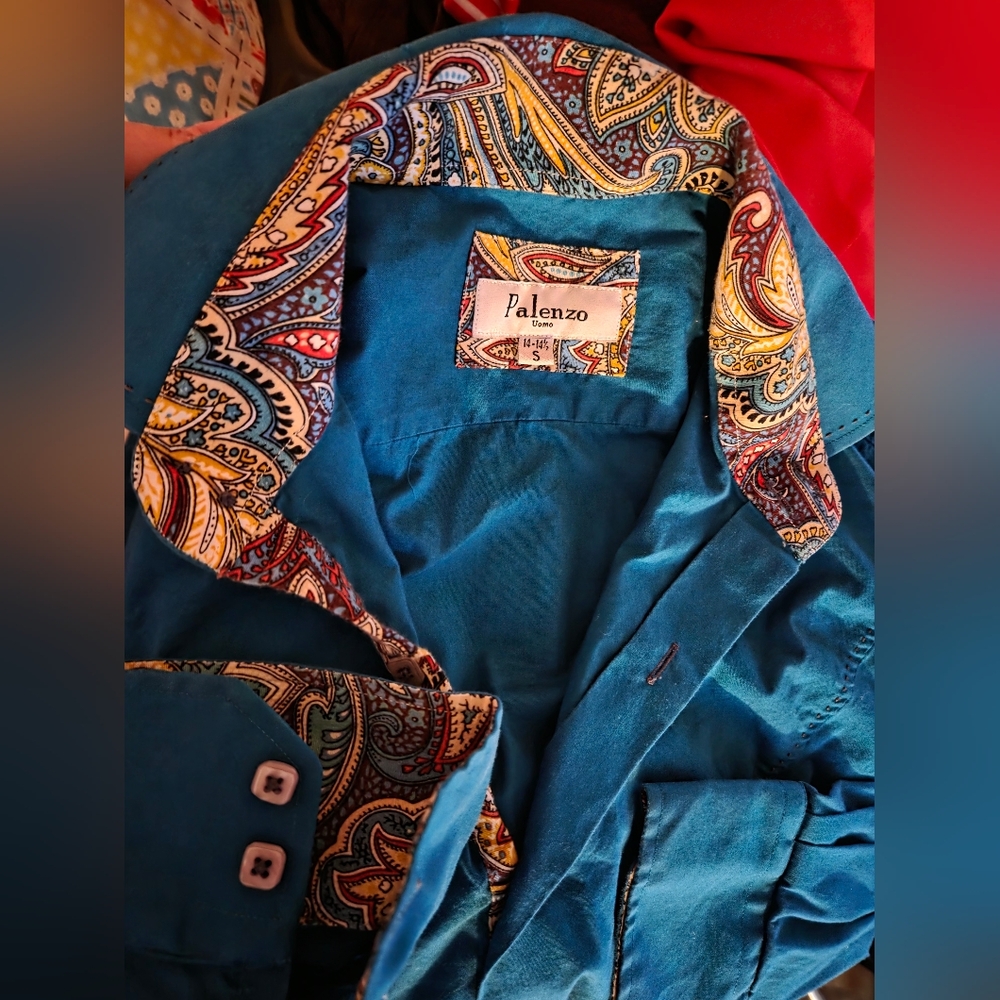 Palenzo 70s Western Teal with Paisley Vintage Button Up